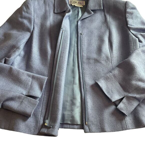 Carlisle Blazer Silk Collar Hidden Zip Snap Front Blue Vintage Shoulder Pads 14 - Picture 7 of 10